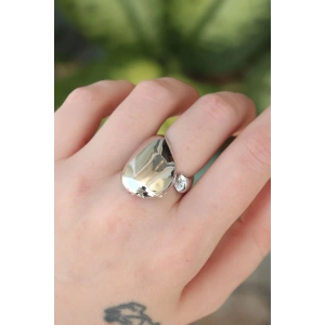 BFS Pirinç Gümüş Renk Ayarlanabilir İri Bombeli Yüzük