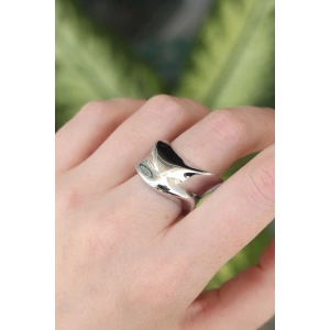 BFS Pirinç Gümüş Renk Ayarlanabilir Kalın Ezme Yüzük