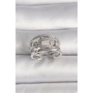 BFS Pirinç Gümüş Renk Ayarlanabilir Zirkon Taşlı Gemici Düğüm Model Kadın Yüzük