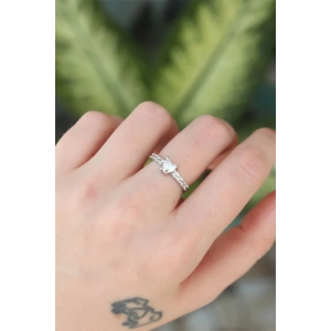 BFS Pirinç Gümüş Renk Ayarlanabilir Zirkon Taşlı Minimal Kalp Yüzük