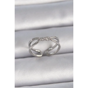 BFS Pirinç Gümüş Renk Ayarlanabilir Zirkon Taşlı Sarmal Model Kadın Yüzük