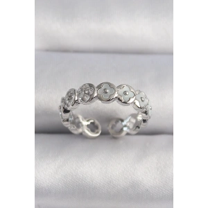 BFS Pirinç Gümüş Renk Beyaz Sedefli Yonca Model Kadın Yüzük