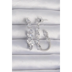 BFS Pirinç Gümüş Renk Damla Zirkon Taş Tasarımlı Küpe