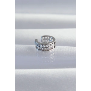 BFS Pirinç Gümüş Renk İncili Baget Taşlı Earcuff Küpe