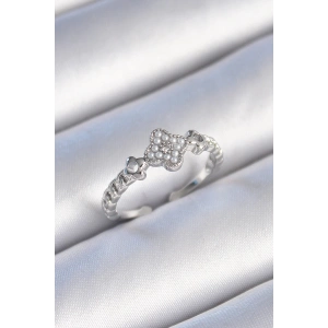 BFS Pirinç Gümüş Renk İncili Yonca Model Zirkon Taş Detaylı Kadın Yüzük