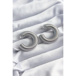 BFS Pirinç Gümüş Renk İşleme Halka Model Kadın Küpe