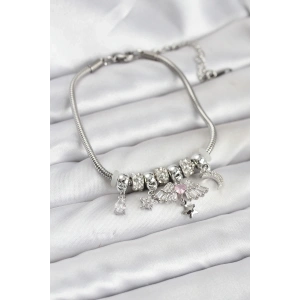 BFS Pirinç Gümüş Renk Kanatlı Charmlı Kadın Bileklik