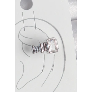 BFS Pirinç Gümüş Renk Kare Zirkon Taşlı Kadın Kıkırdak Model Küpe