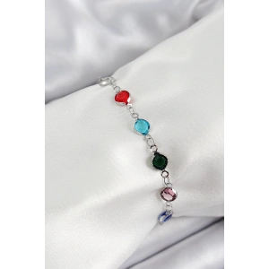 BFS Pirinç Gümüş Renk Karışık Renk Zirkon Taşlı Kadın Bileklik