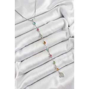 BFS Pirinç Gümüş Renk Karışık Renk Zirkon Taşlı Y Kadın Kolye