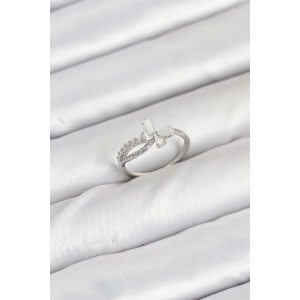 BFS Pirinç Gümüş Renk Kelebek Zirkon Taşlı Kadın Yüzük