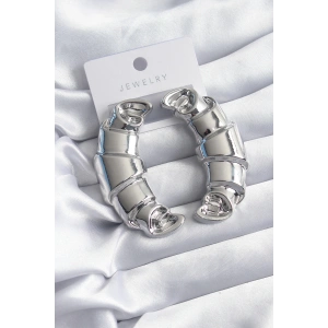 BFS Pirinç Gümüş Renk Kruvasan Model Kadın Küpe