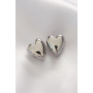 BFS Pirinç Gümüş Renk Minimal Bombeli Kalp Küpe