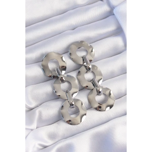 BFS Pirinç Gümüş Renk Oval Ayna Model Sallantılı Küpe