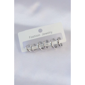 BFS Pirinç Gümüş Renk Oval Bombeli Küpe Seti