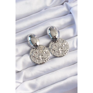 BFS Pirinç Gümüş Renk Oval Ezme Plaka Küpe