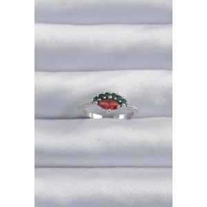 BFS Pirinç Gümüş Renk Renkli Zirkon Taşlı Ayarlanabilir Karpuz Model Yüzük