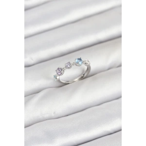 BFS Pirinç Gümüş Renk Renkli Zirkon Taşlı Kadın Yüzük