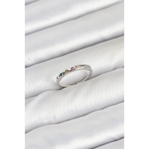 BFS Pirinç Gümüş Renk Renkli Zirkon Taşlı Kadın Yüzük