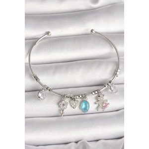 BFS Pirinç Gümüş Renk Sallantı Zirkon Taşlı Ayıcık Figür Çiçek Detay Charm Kadın Bileklik