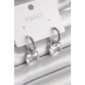 BFS Pirinç Gümüş Renk Sallantı Zirkon Taşlı Çanta Model Kadın Küpe