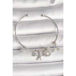 BFS Pirinç Gümüş Renk Sallantı Zirkon Taşlı Deniz Yıldız Figür Balık Kuyruğu Detay Charm Kadın Bileklik