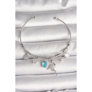 BFS Pirinç Gümüş Renk Sallantı Zirkon Taşlı Filaminga Figür Charm Kadın Bileklik