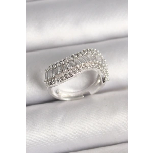 BFS Pirinç Gümüş Renk Su Yolu Zirkon Dalga Model Ayarlanabilir Kadın Yüzük