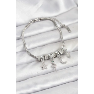 BFS Pirinç Gümüş Renk Yılan Charmlı Kadın Bileklik