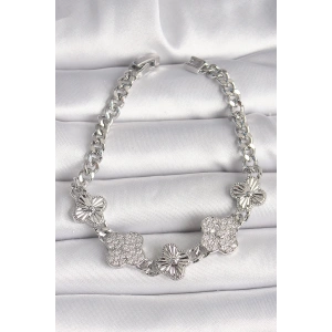 BFS Pirinç Gümüş Renk Zincir Yonca Model Kadın Bileklik