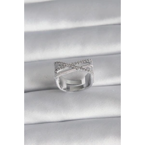 BFS Pirinç Gümüş Renk Zirkon Taş Detay Kadın Yüzük