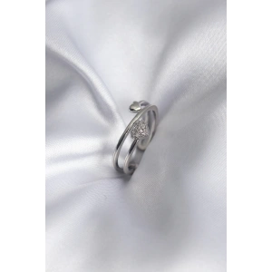 BFS Pirinç Gümüş Renk Zirkon Taş Detay Kalp Model Kadın Yüzük