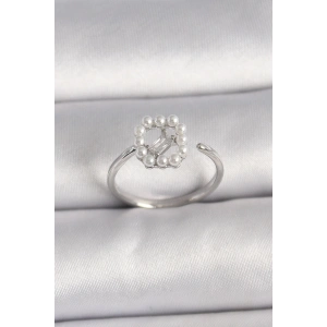 BFS Pirinç Gümüş Renk Zirkon Taş Detaylı İncili Ayarlanabilir Yüzük