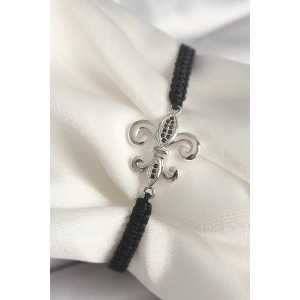 BFS Pirinç Gümüş Renk Zirkon Taş İşlemeli Zambak Model Asansörlü Makrome Model Kadın Bileklik