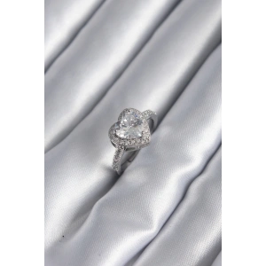 BFS Pirinç Gümüş Renk Zirkon Taş Kalp Charm Model Kadın Yüzük