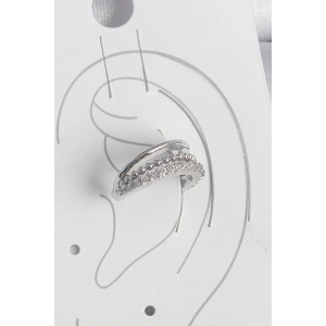 BFS Pirinç Gümüş Renk Zirkon Taşlı 3Lü Sıralı Kadın Kıkırdak Küpe