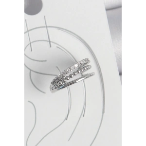 BFS Pirinç Gümüş Renk Zirkon Taşlı 3Lü Sıralı Model Kadın Kıkırdak Küpe