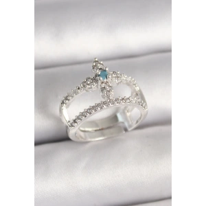 BFS Pirinç Gümüş Renk Zirkon Taşlı Ayarlanabilir Model Kadın Yüzük