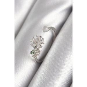 BFS Pirinç Gümüş Renk Zirkon Taşlı Çiçek Model Kadın Yüzük