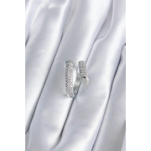 BFS Pirinç Gümüş Renk Zirkon Taşlı Çivi Model Kadın Yüzük