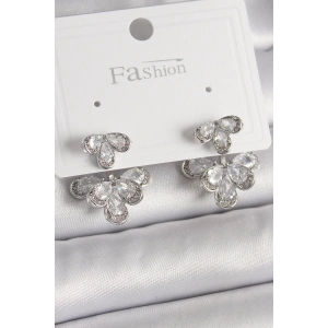 BFS Pirinç Gümüş Renk Zirkon Taşlı Damla Model Kadın Küpe