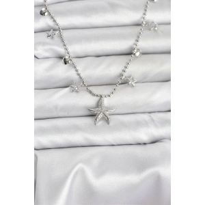 BFS Pirinç Gümüş Renk Zirkon Taşlı Deniz Yıldızı Model Kadın Kolye