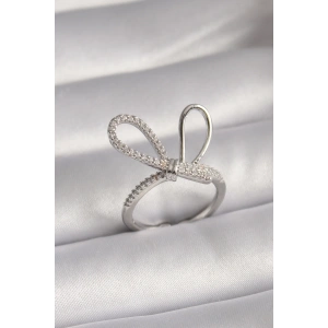 BFS Pirinç Gümüş Renk Zirkon Taşlı Düğüm Model Kadın Yüzük