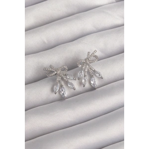 BFS Pirinç Gümüş Renk Zirkon Taşlı Fiyonk Küpe