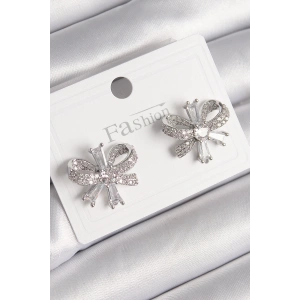 BFS Pirinç Gümüş Renk Zirkon Taşlı Fiyonk Model Kadın Küpe