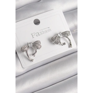 BFS Pirinç Gümüş Renk Zirkon Taşlı Fiyonk Model Kadın Küpe