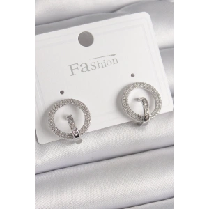 BFS Pirinç Gümüş Renk Zirkon Taşlı Halka Model Kadın Küpe