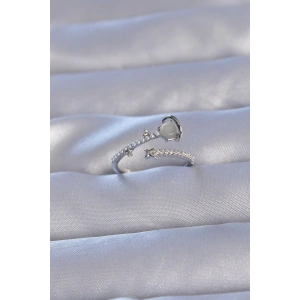 BFS Pirinç Gümüş Renk Zirkon Taşlı İncili Satürn Model Ayarlanabilir Yüzük