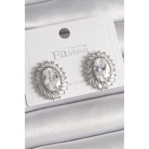 BFS Pirinç Gümüş Renk Zirkon Taşlı Kadın Küpe