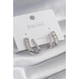 BFS Pirinç Gümüş Renk Zirkon Taşlı Kadın Küpe